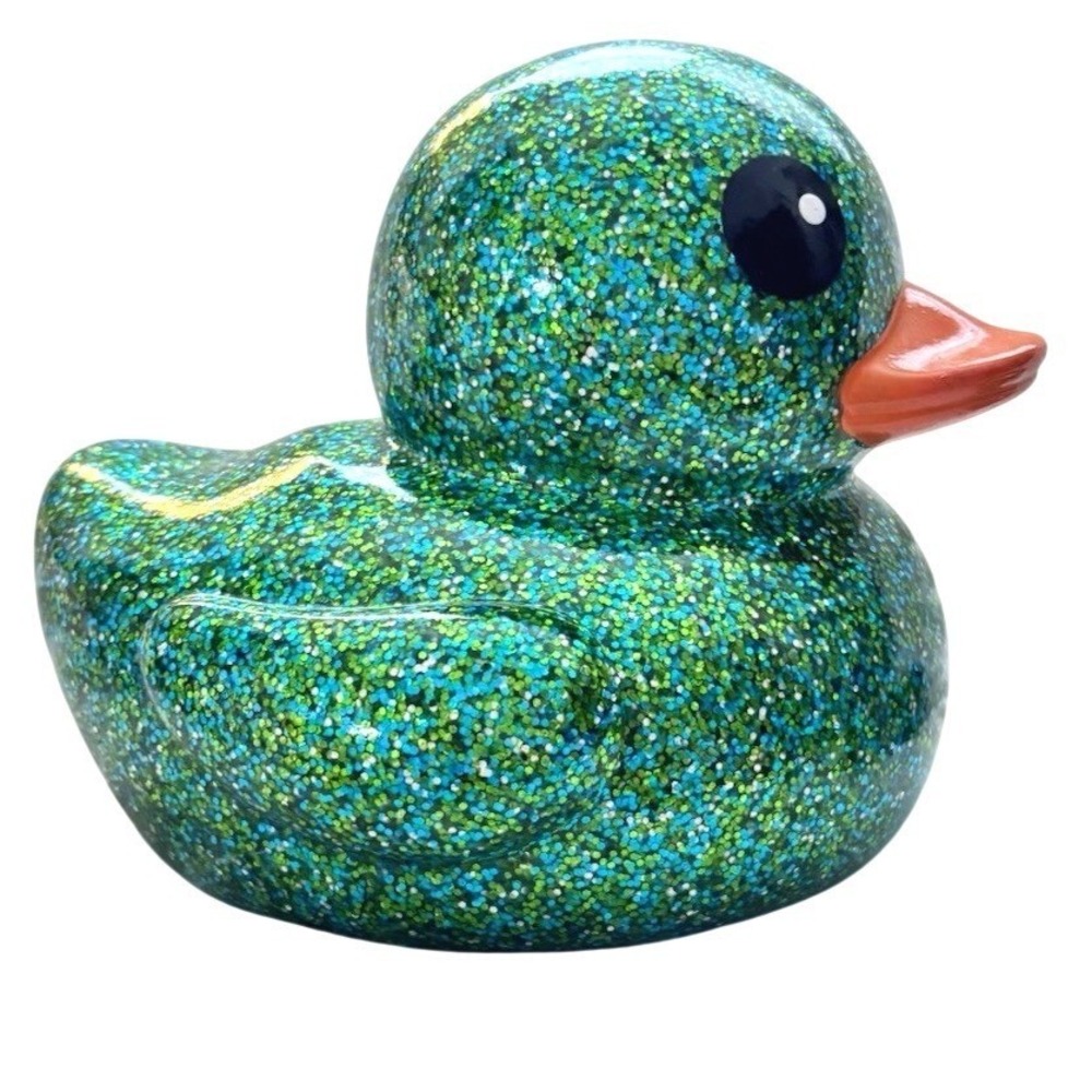 JA-RU Rubber Duck Glitter Dazzle Duckie Large 6" Sparkly Bath Toy Green Blue